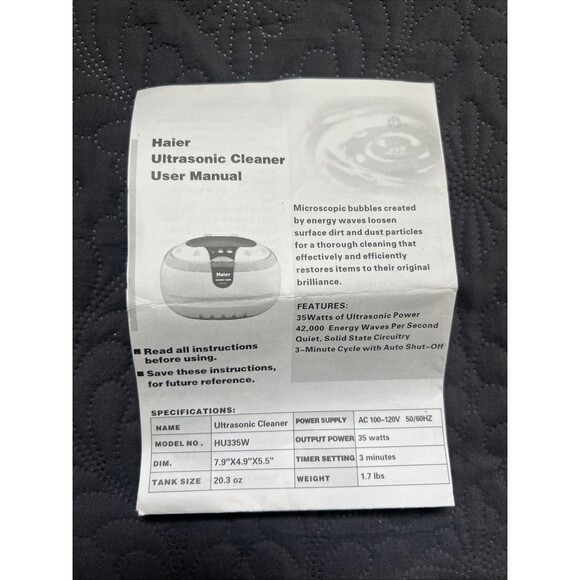 Haier Ultrasonic Jewelry, Eyeglass, Utensil, Metal ETC Cleaner White Gray Works - Picture 9 of 10